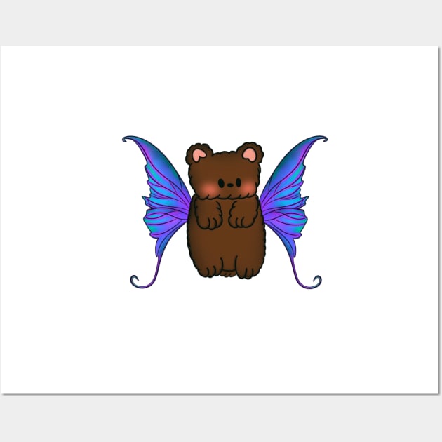 Fairy Teddy Bear with Blue, Teal and Purple  Wings Wall Art by Ethereal Vagabond Designs